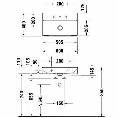 Умывальник подвесной DURAVIT DURASQUARE 2356600041, 60х40 800006011 фото