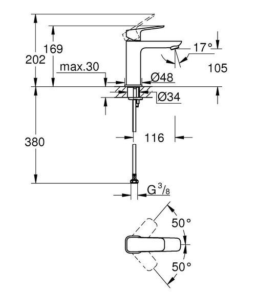 Змішувач для умивальника GROHE CUBEO 1017550000 99027 фото