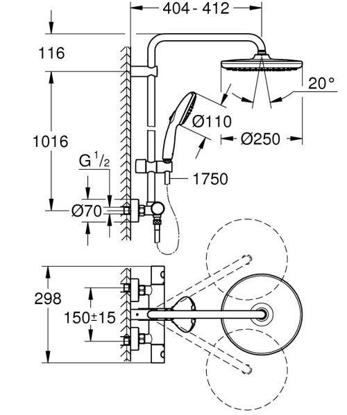 Душевая система с термостатом GROHE TEMPESTA 26670001 95775 фото