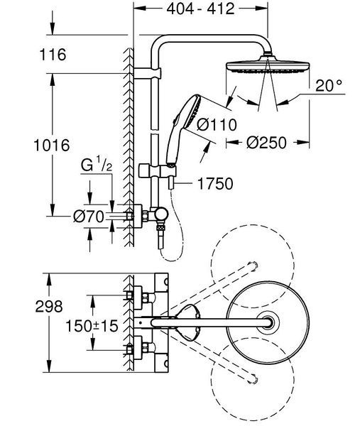 Душевая система с термостатом GROHE TEMPESTA 26670001 95775 фото