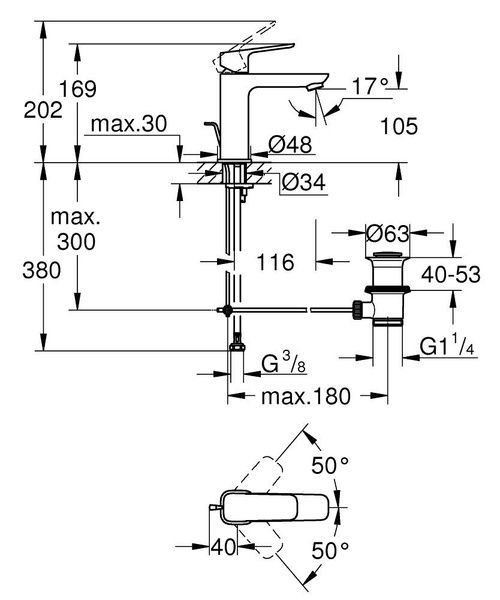 Змішувач для умивальника GROHE CUBEO 1017490000 99022 фото