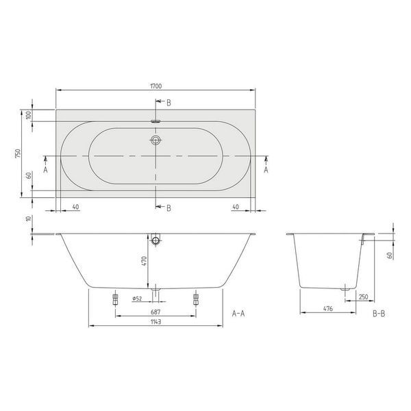 Ванна квариловая VILLEROY & BOCH OBERON 2.0 UBQ170OBR2DV-01, 170x75, белый 71294 фото