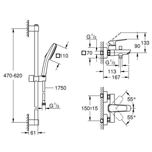 Смеситель для ванны с душевым набором GROHE CUBEO BF101813TR, хром 102616 фото