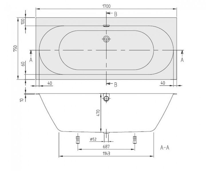 Ванна квариловая VILLEROY & BOCH OBERON 2.0 UBQ170OBR2DV-01, 170x75, белый 71294 фото