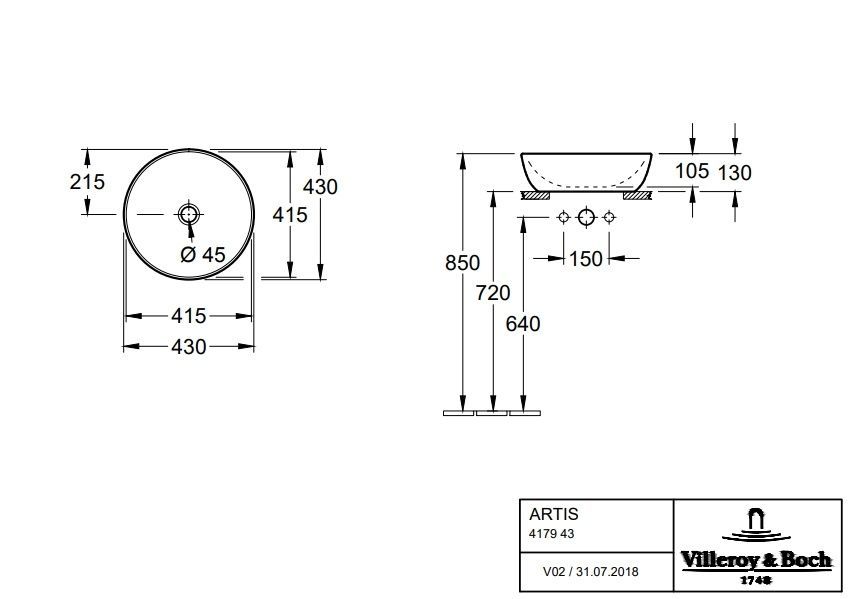 Умивальник на стільницю VILLEROY & BOCH ARTIS 417943BCW8, 430 мм, терракот 800005671 фото