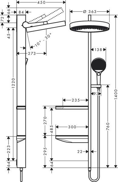Душевая система без смесителя HANSGROHE RAINFINITY 26842000, хром 70796 фото
