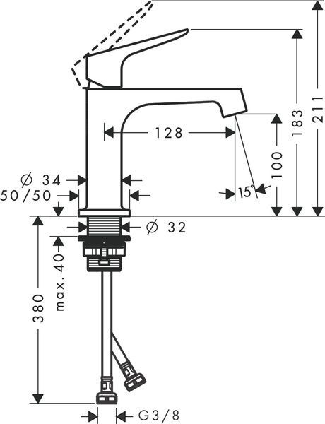 Смеситель для раковины AXOR CITTERIO M 34017000, однорычажный, 100, с донным клапаном 31379 фото