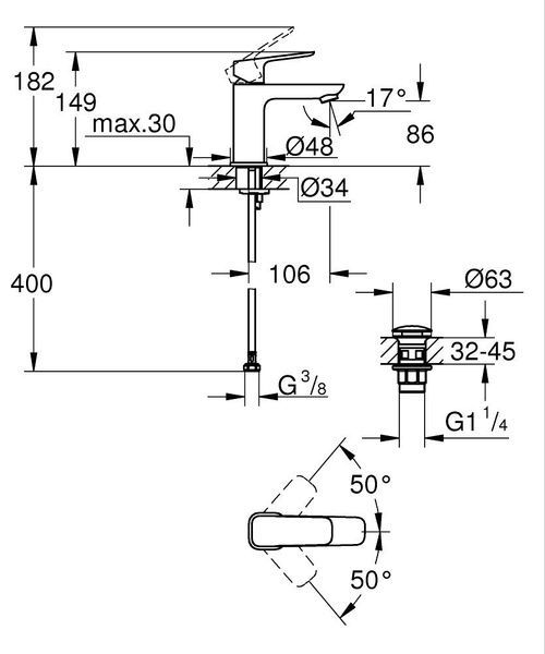 Змішувач для умивальника GROHE CUBEO 1016960000, хром 103739 фото