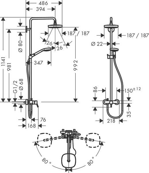 Душевая система HANSGROHE CROMA SELECT 27258400, хром с белым 46160 фото