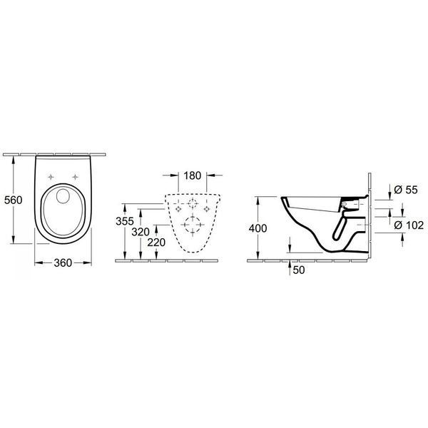 Унітаз підвісний VILLEROY & BOCH O.NOVO 5660R001, 360x560 мм Rimless Directflush, білий 56743 фото