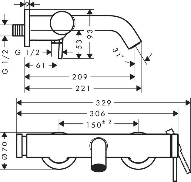 Змішувач для ванни HANSGROHE TECTURIS 73422670, чорний матовий 93160 фото