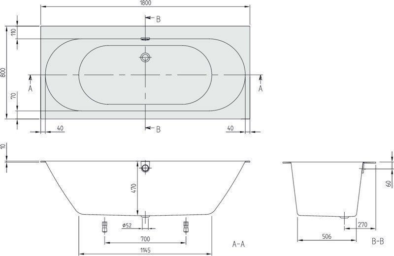 Ванна квариловая VILLEROY & BOCH OBERON 2.0 UBQ180OBR2DV-01, 180x80, белый 71297 фото