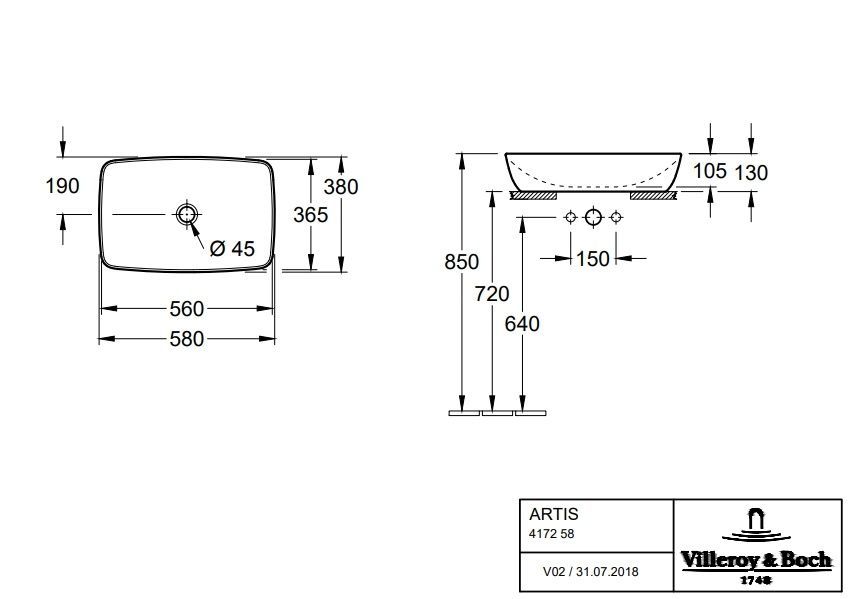 Умывальник на столешницу VILLEROY & BOCH ARTIS 417258BCW8, 580x380 мм, терракот 800005672 фото
