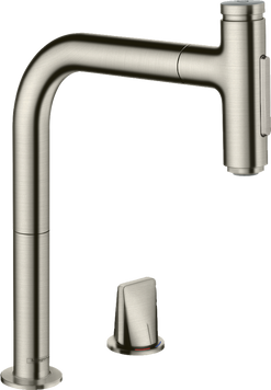 Смеситель для кухонной мойки с выдвижным душем HANSGROHE METRIS 73818800, нержавеющая сталь 85612 фото