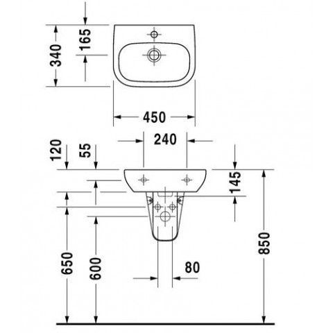 Умивальник підвісний DURAVIT D-CODE 07054500002, 450x340 мм з 1отв. 800006164 фото