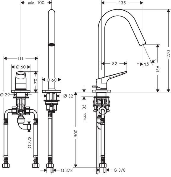 Смеситель для раковины AXOR CITTERIO M 34132000, на 2 отверстия, 160, с донным клапаном 52294 фото