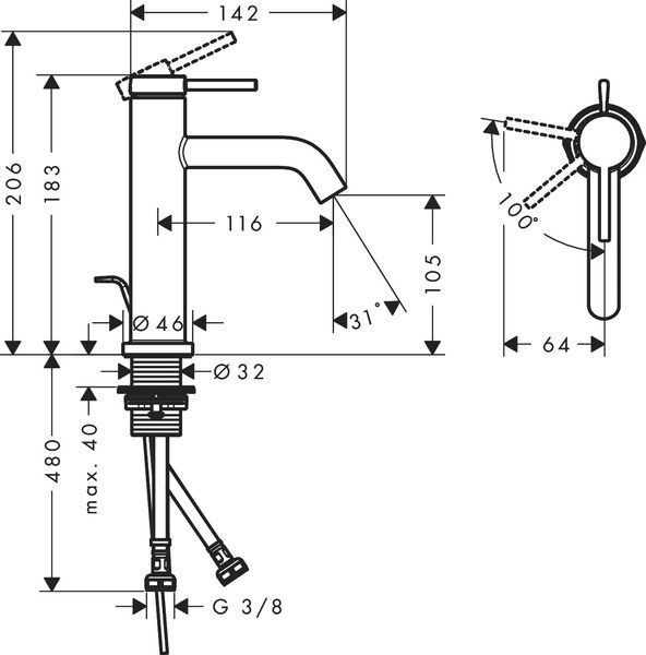 Змішувач для раковини з донним клапаном HANSGROHE TECTURIS S 73314140, бронза сатин 800004074 фото