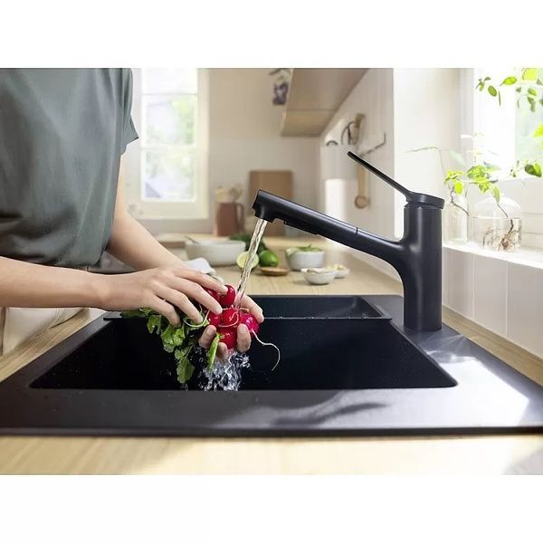 Змішувач з висувним виливом для кухонної мийки HANSGROHE ZESIS M33 74820800, нержавіюча сталь 800004174 фото