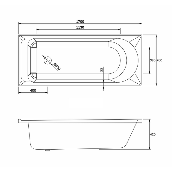 Ванна акриловая IMPRESE VALTICE 170x70 b0700657070 92816 фото