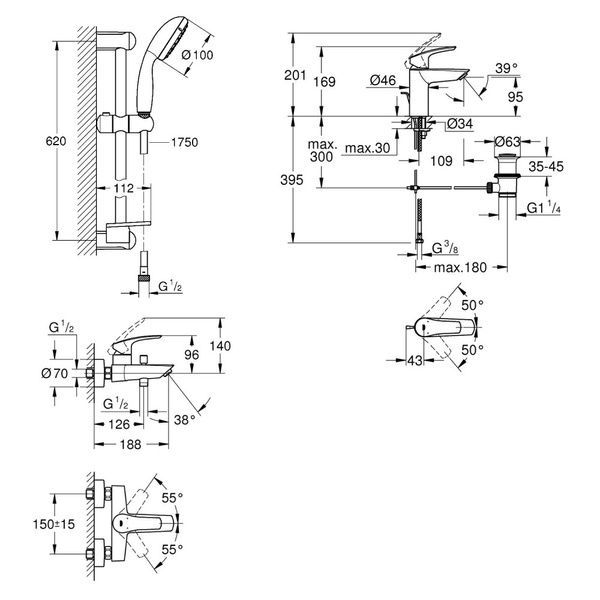 Набір змішувачів GROHE EUROSMART UA123238S0 88531 фото