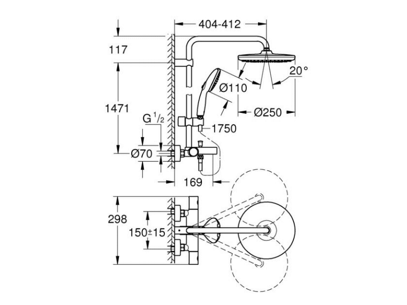 Душевая система с термостатом GROHE TEMPESTA 250 26672001 95712 фото