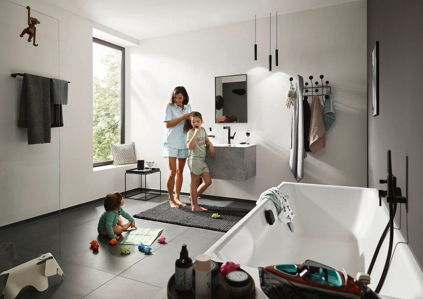 Подвійний тримач для банних рушників HANSGROHE ADDSTORIS 41743340, чорний матовий хром 800004324 фото