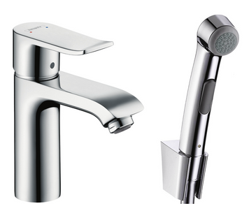 Смеситель для раковины с гигиеническим душем и сливной клапан HANSGROHE METRIS 31285000 29140 фото