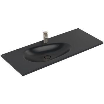 Умивальник накладний VILLEROY & BOCH ANTAO 4A77L2R7, 120x50см, без переливу, з отвором під змішувач, Ceramic Plus, чорний матовий 800005574 фото