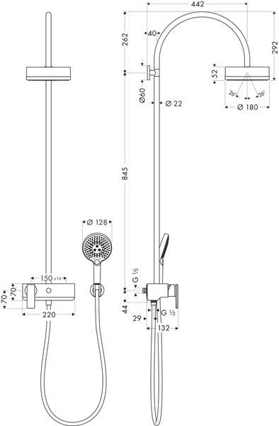 Showerpipe с однорычажным смесителем и верхним душем 180 1jet AXOR CITTERIO 39620340, черный 800004904 фото