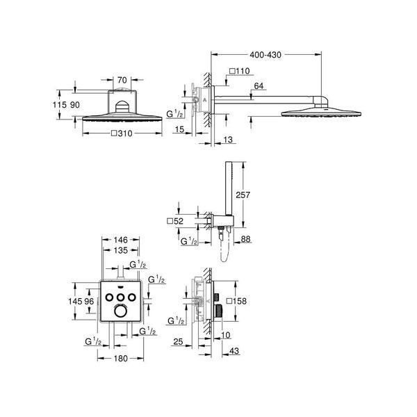 Душова система з термостатом прихованого монтажу GROHE GROHTERM 1000 34804000 78955 фото