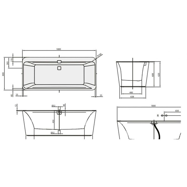 Ванна кварилова VILLEROY & BOCH SQUARO EDGE 12 UBQ180SQE7PDV-01, Duo 180x80, білий 39155 фото