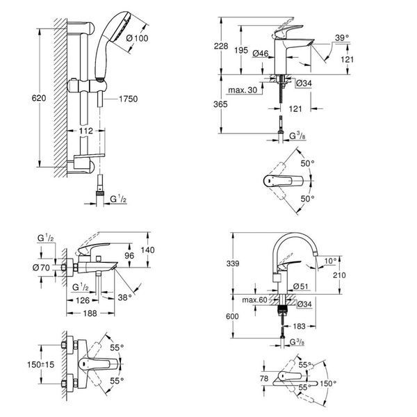 Набір змішувачів GROHE EUROSMART UA123248МK 88533 фото