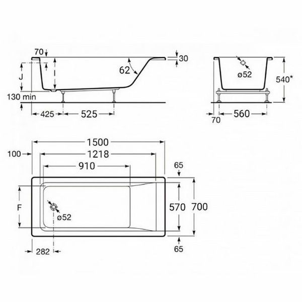 Ванна акрилова ROCA EASY 150x70 A248196000 з ніжками 62690 фото