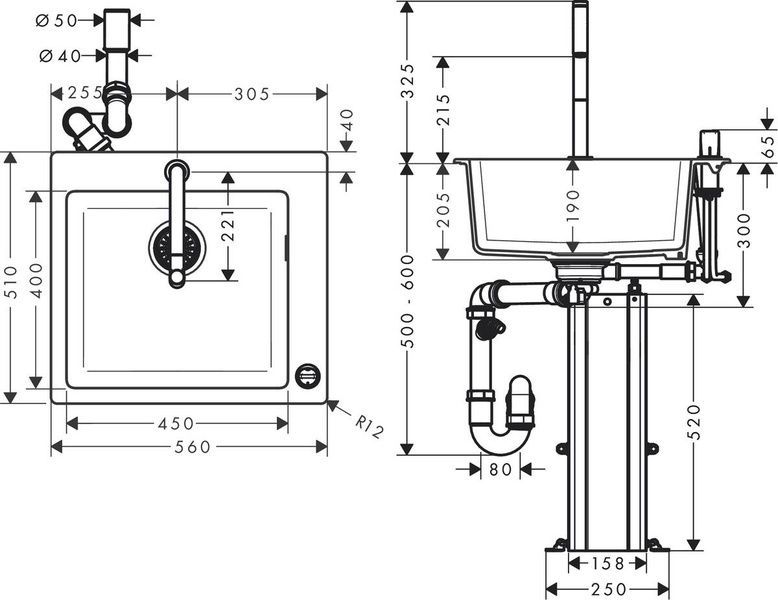 Кухонна мийка кам'яна HANSGROHE C51-F450-06 43217000 81115 фото