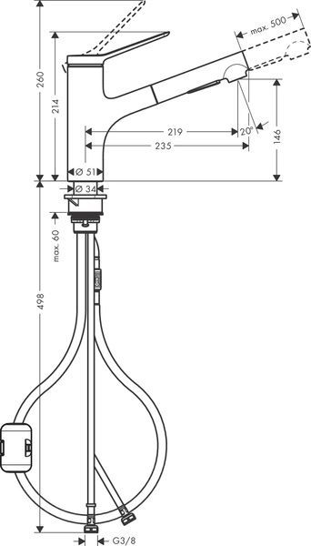 Змішувач з висувним виливом для кухонної мийки HANSGROHE ZESIS M33 74820670, чорний матовий 800004176 фото
