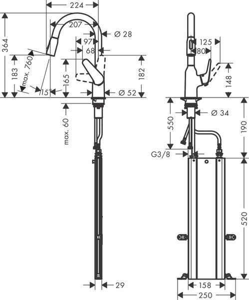 Смеситель для кухонной мойки с выдвижным душем HANSGROHE FOCUS M42 71821000 68606 фото