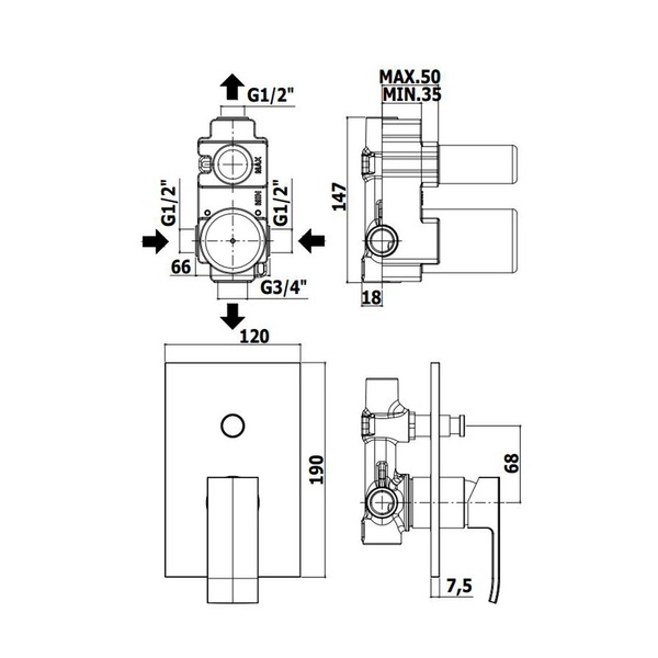 Душова система верхній душ 200х200 мм PAFFONI KIT KITLES015CR 800000007274 фото