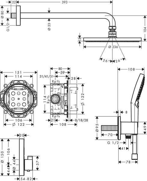 Душевая система с термостатом HANSGROHE RAINDANCE S 27951000 88812 фото