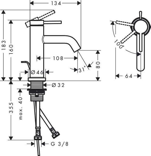 Смеситель для раковины с донным клапаном HANSGROHE TECTURIS S 73302140, бронза сатин 95783 фото