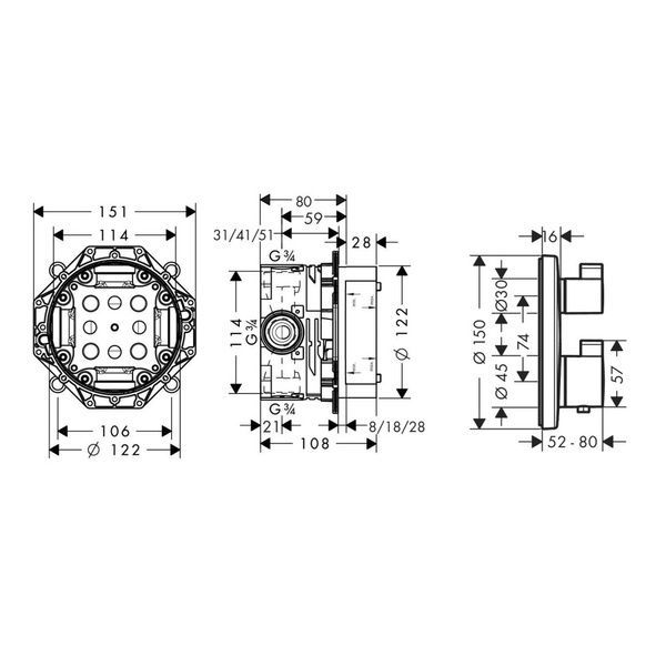 Душова система з термостатом прихованого монтажу HANSGROHE ECOSTAT S 15758000+01800180 76743 фото