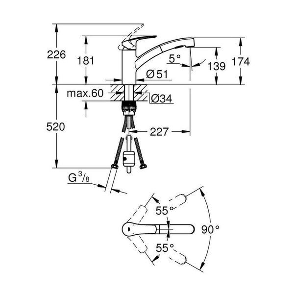 Змішувач для кухні з висувним виливом GROHE EUROSMART 30305001, хром 85663 фото
