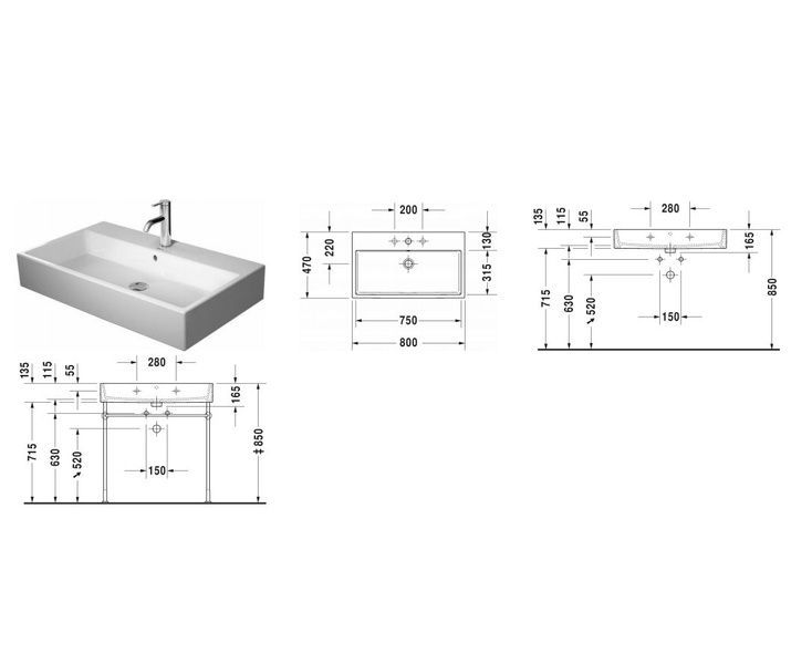 Умывальник подвесной DURAVIT VERO AIR 2350800000, 800х470 мм 800006022 фото