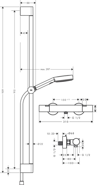 Душовий набір із термостатом HANSGROHE PULSIFY SELECT S 24261670, чорний матовий 800003827 фото