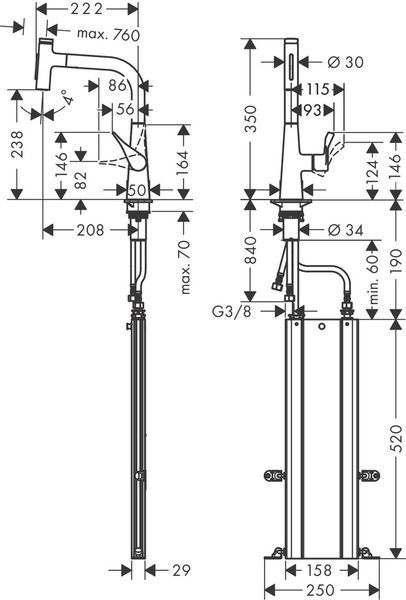 Смеситель для кухонной мойки с выдвижным душем HANSGROHE METRIS SELECT M71 73817800, нержавеющая сталь 84983 фото