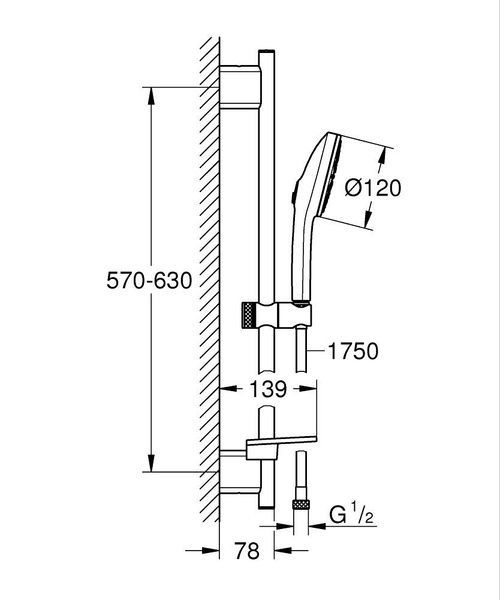 Душовий набір (штанга ручний душ 3режими шланг мильниця) GROHE EUPHORIA 1348840000, хром 103902 фото