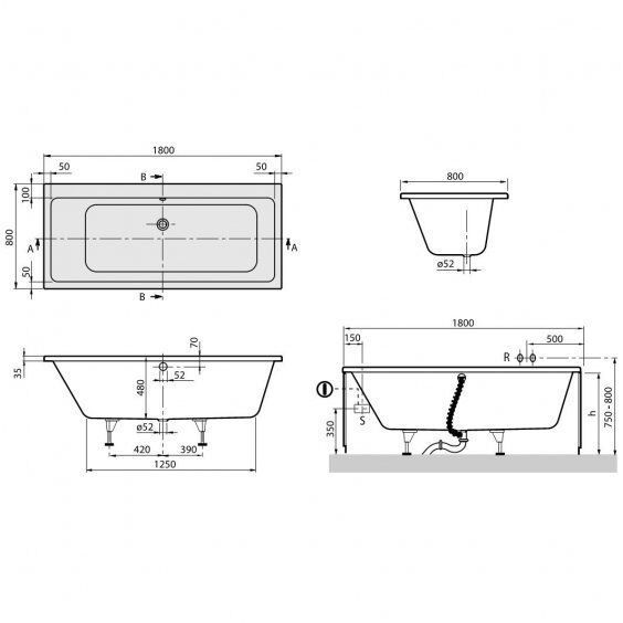 Ванна акриловая VILLEROY & BOCH SUBWAY UBA180SUB2V-01, 180x80, белый 40685 фото