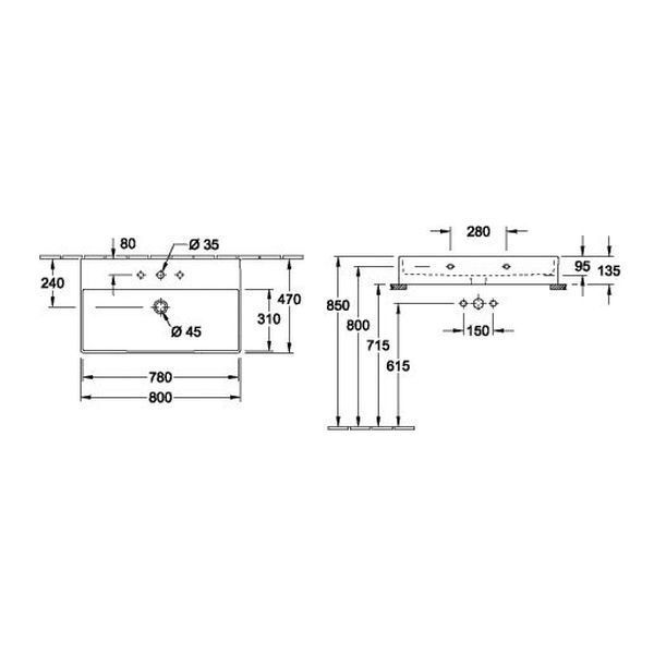 Умывальник подвесной VILLEROY & BOCH MEMENTO 2.0 4A228G01, 800x470, белый 800005826 фото