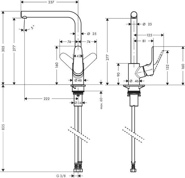 Змішувач для кухонної мийки HANSGROHE FOCUS 31817800, нержавіюча сталь 38623 фото