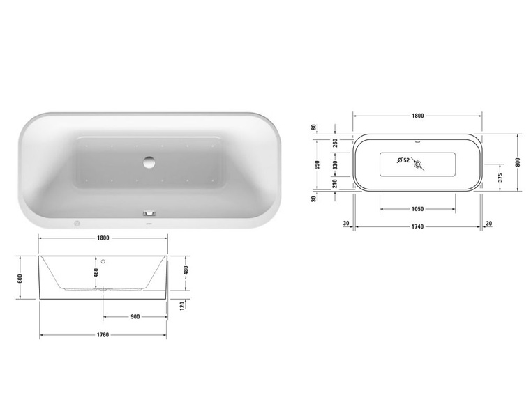 Ванна акриловая DURAVIT HAPPY D.2 PLUS 760453000AS0000, с г/м, с панелью и рамой, со сливом-переливом 800005917 фото