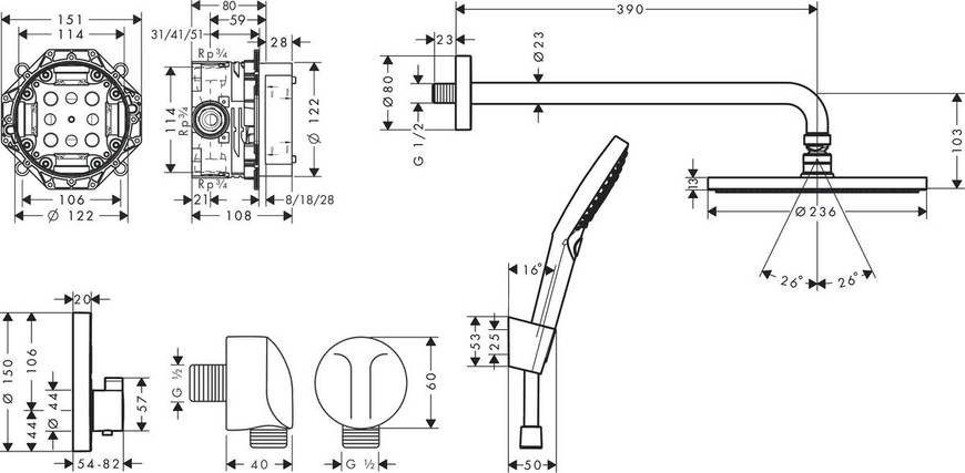 Душевая система с термостатом HANSGROHE RAINDANCE S 27959670, черный матовый 83526 фото